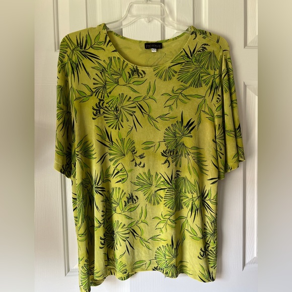 Beautiful Vintage Green Piccadilly Fashions Top With Floral Spray XL - Picture 1 of 6